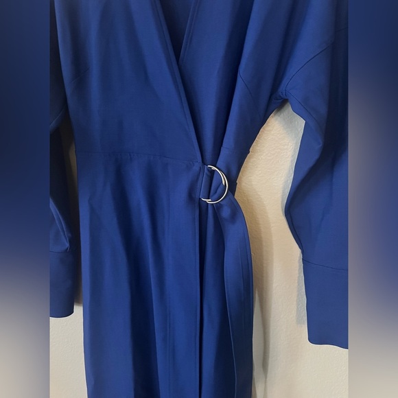 COS Wool Crepe Wrap in Cobalt Blue Midi Dress Women's Size 6 - Picture 6 of 15